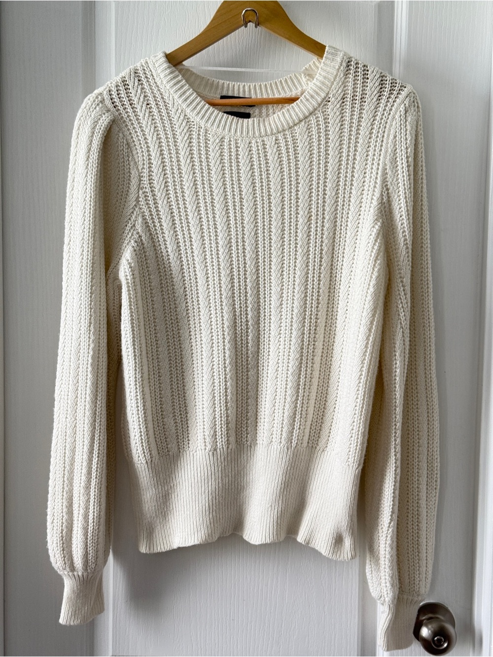 Biltmore Women's Cream Open-knit Crewneck Sweater Size L